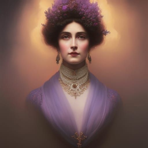 Edwardian Woman Portrait in Rococo Style, Hyperrealistic