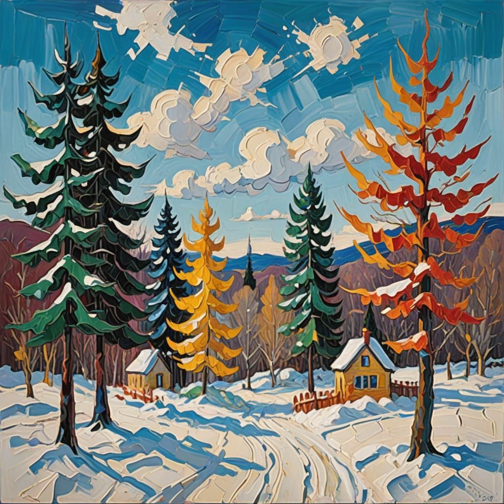 Joyful Winter Scene in Vibrant Post-Impressionist Style