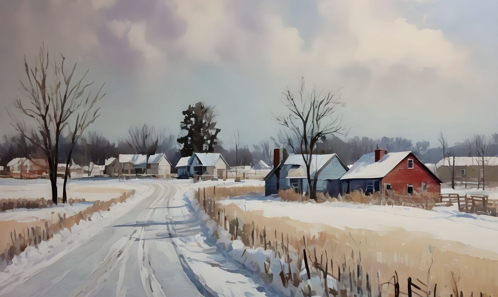 Chicago Winter Scene in Impasto Gouache Style