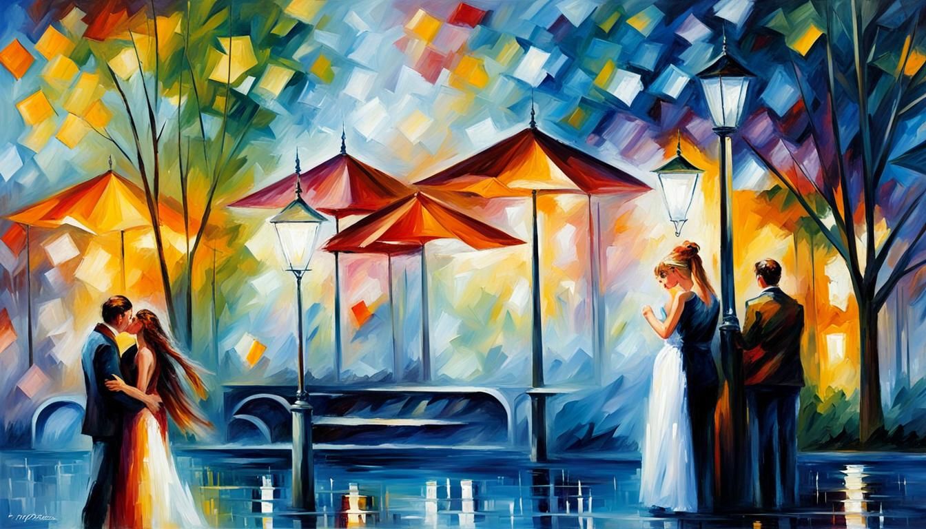 Colorful Cityscape at Twilight: Impasto Style