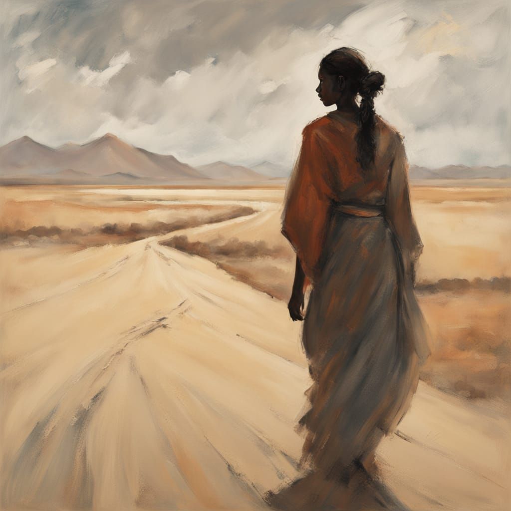 Massai Woman in Minimalist Desert Landscape