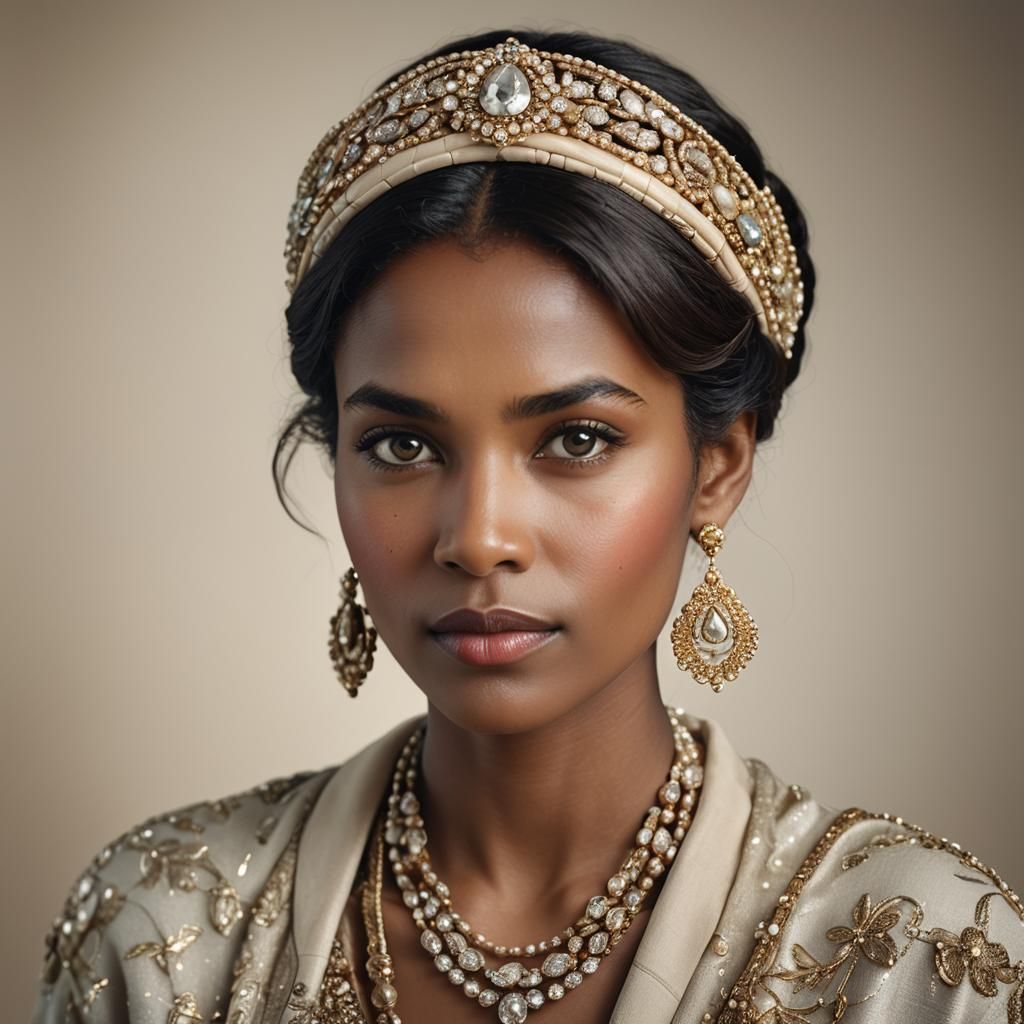Elegant Woman Portrait with Statement Jewelry, Sharp Focus