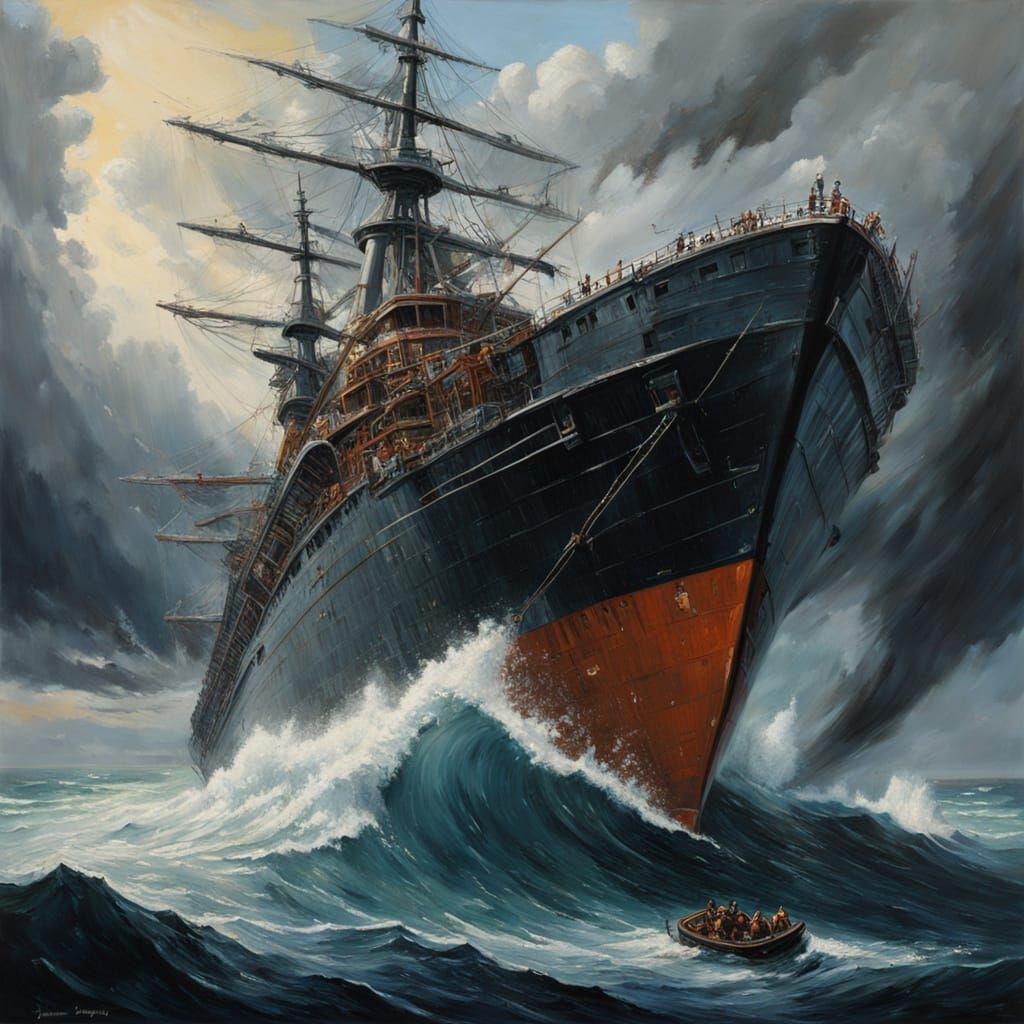Tragic Shipwreck in Oil Painting