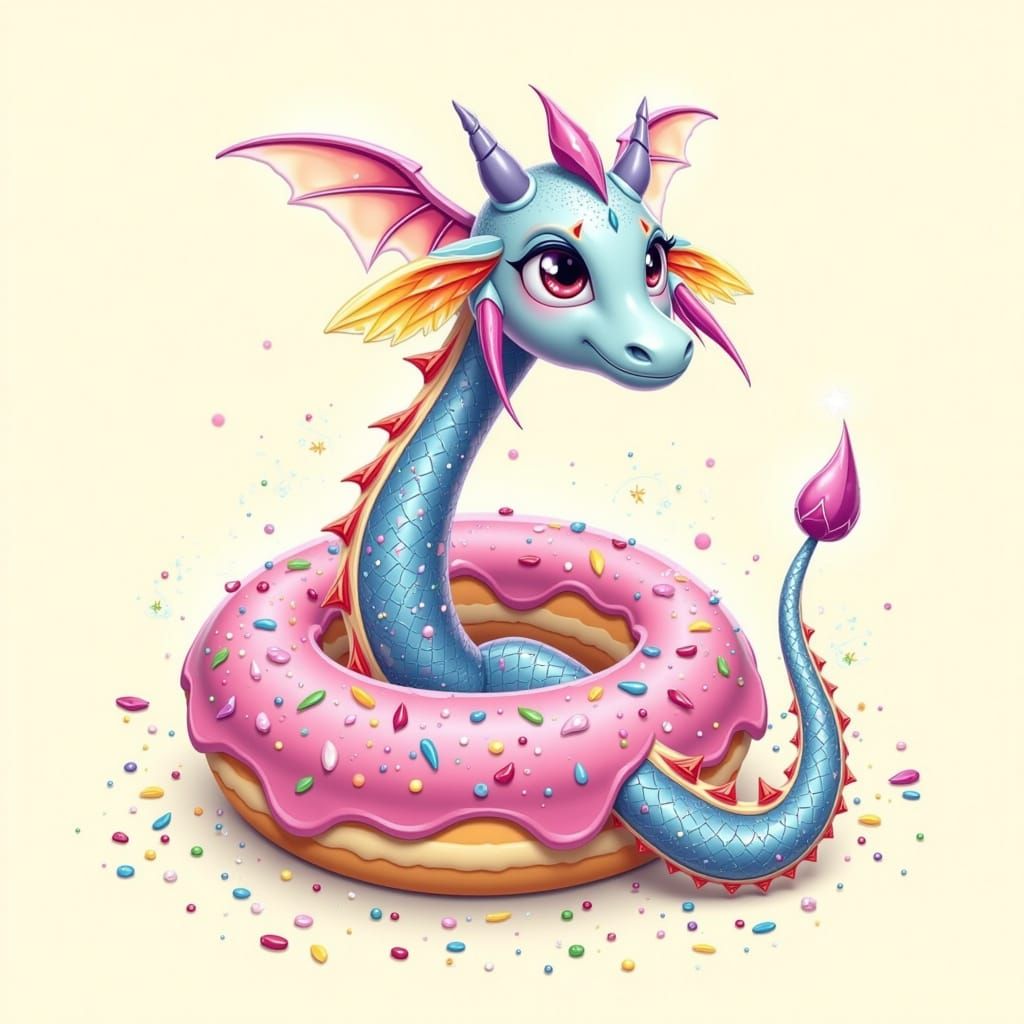 Whimsical Donut-Dragon Hybrid in Digital Art Style