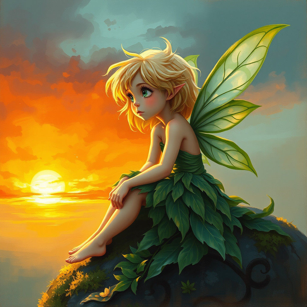 Sunset Fairy Art in Whimsical Style