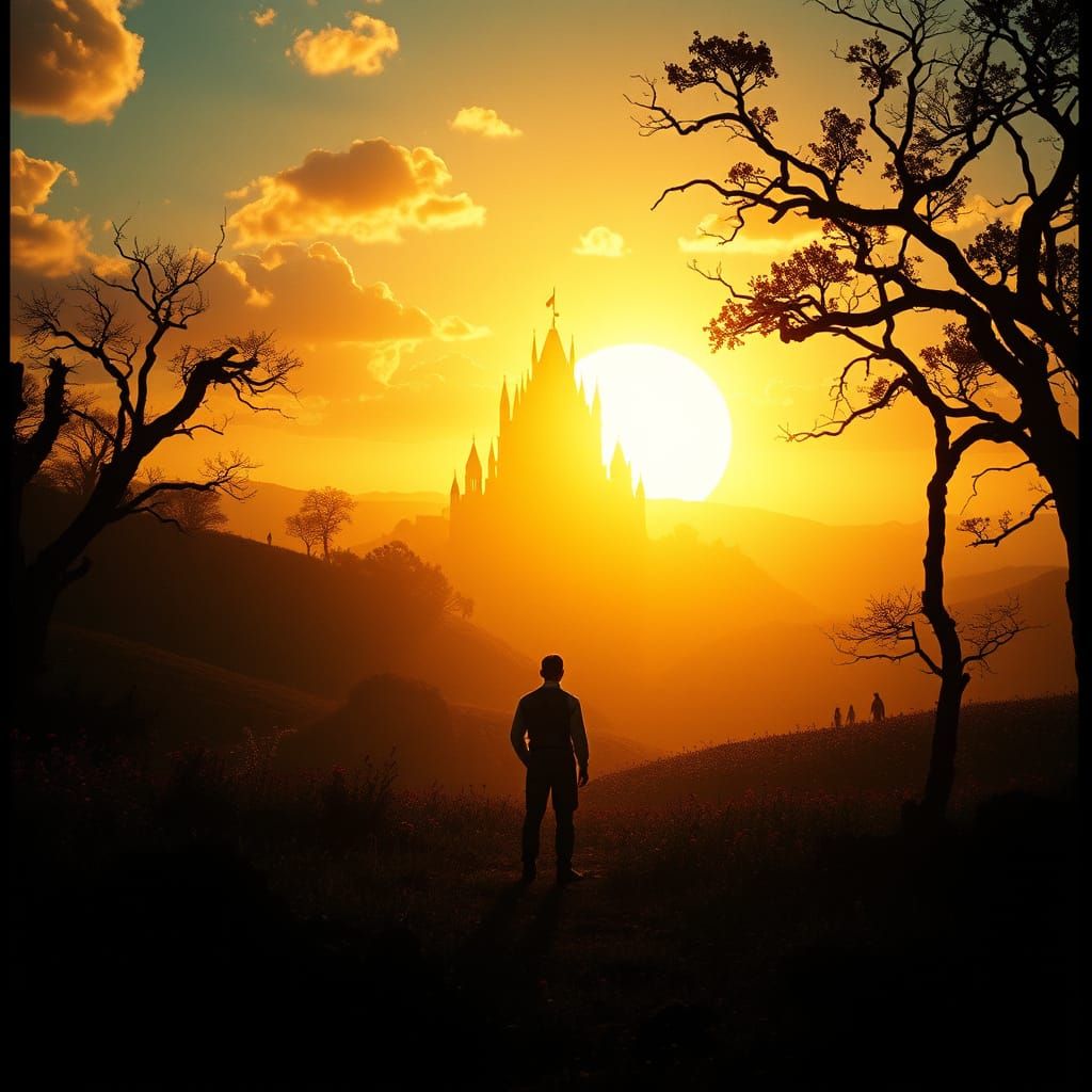 Ethereal Emerald City Awaits in Golden Twilight