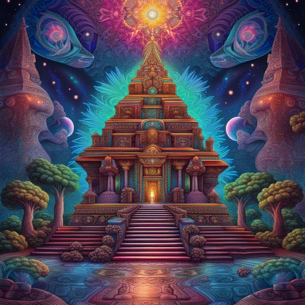 Psychedelic Temple in Astral Cosmic Illustration