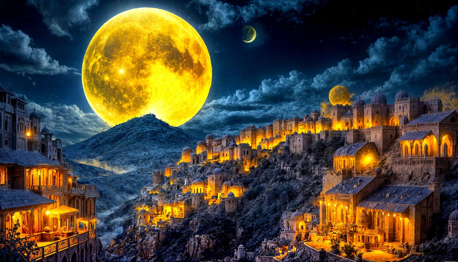 Rajasthani Night: Forts and Bazaars in Watercolor Style