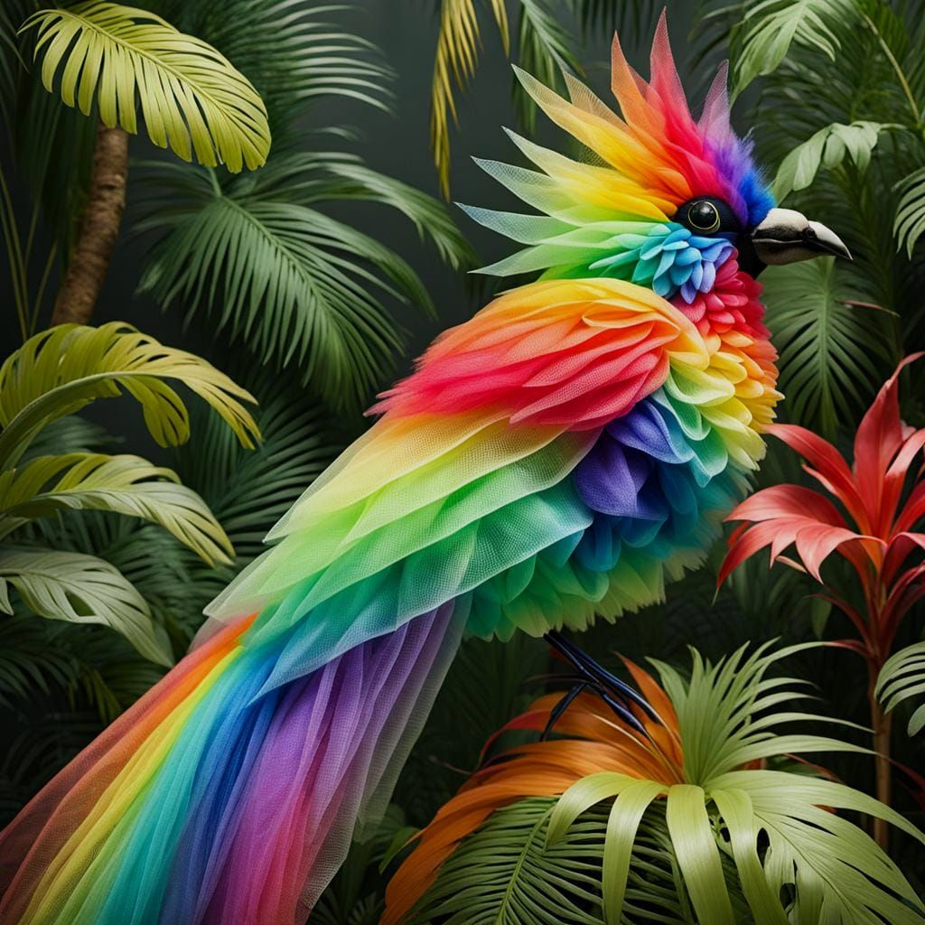 Rainbow Tulle Bird in Tropical Forest