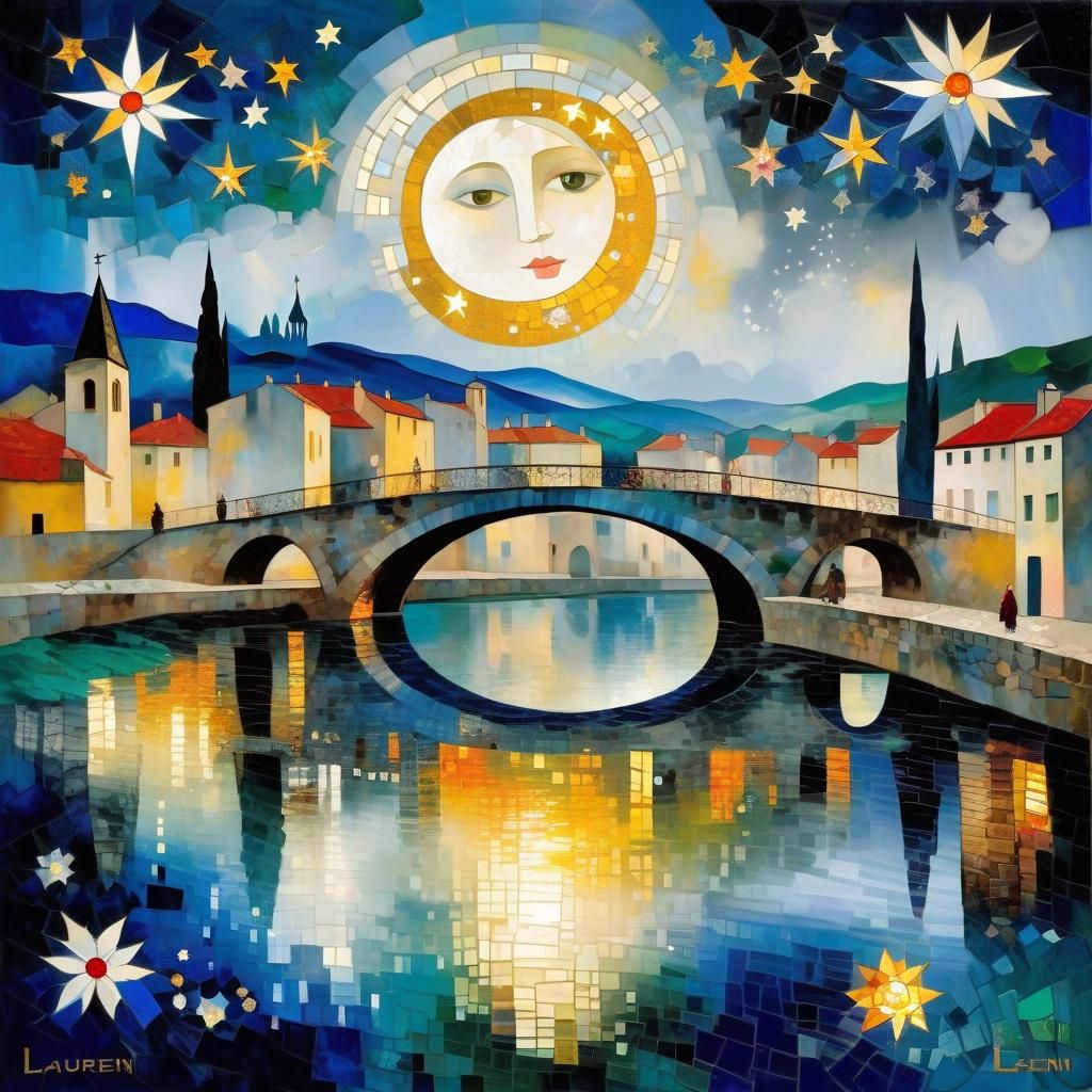 Balkan Bridge in Stained Glass Mosaic Style