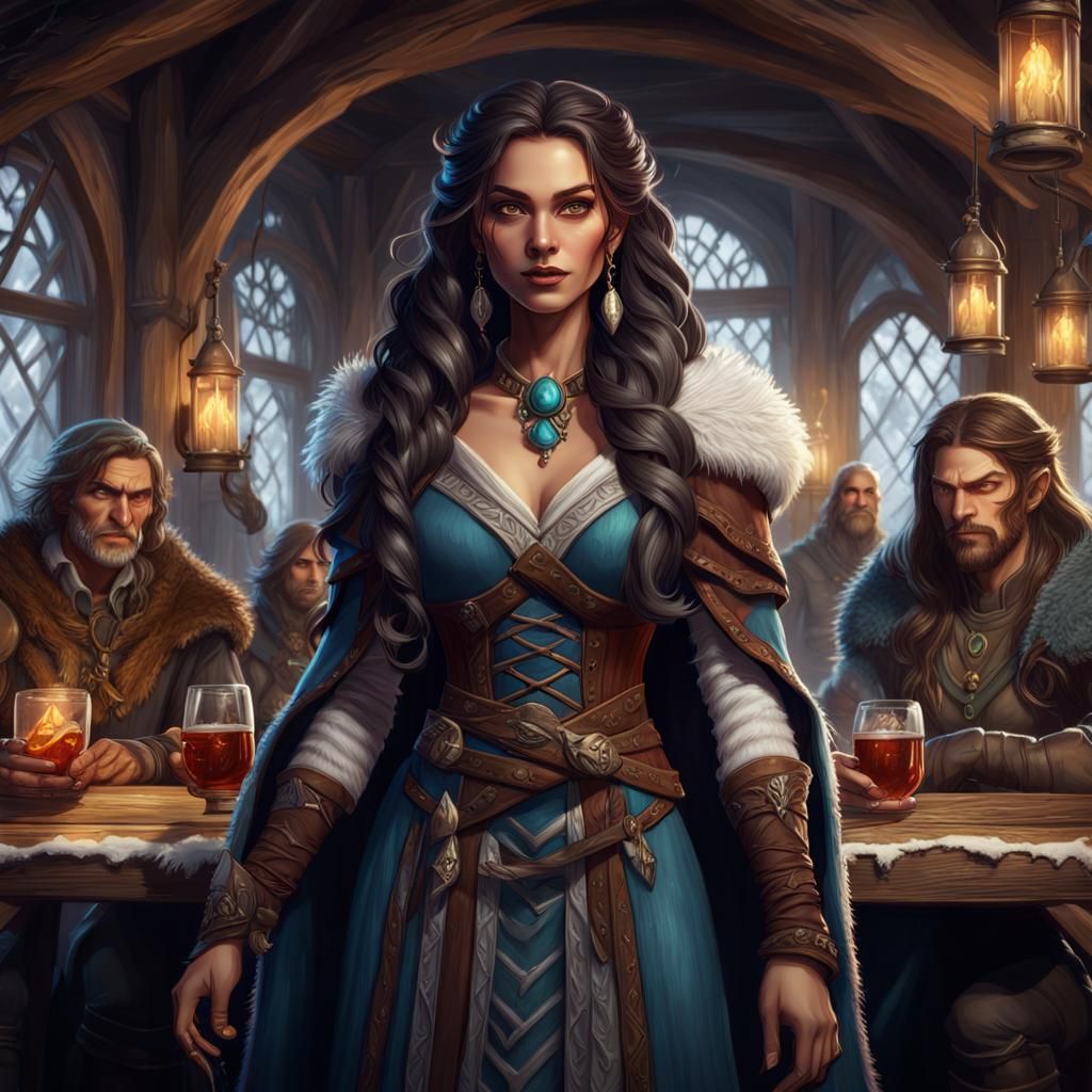 D&D Sorceress in Tavern: Fantasy Concept Art