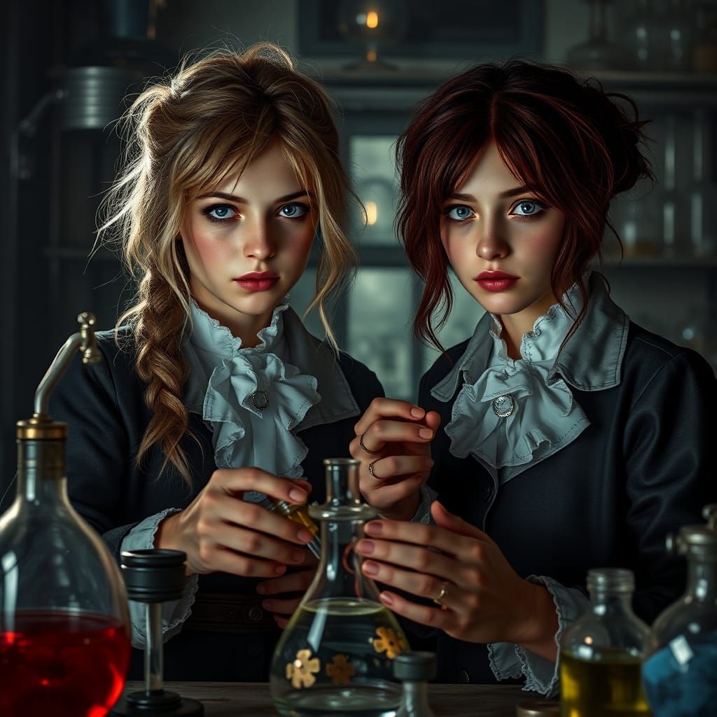18th Century Portrait: Twin Scientists in Laboratory