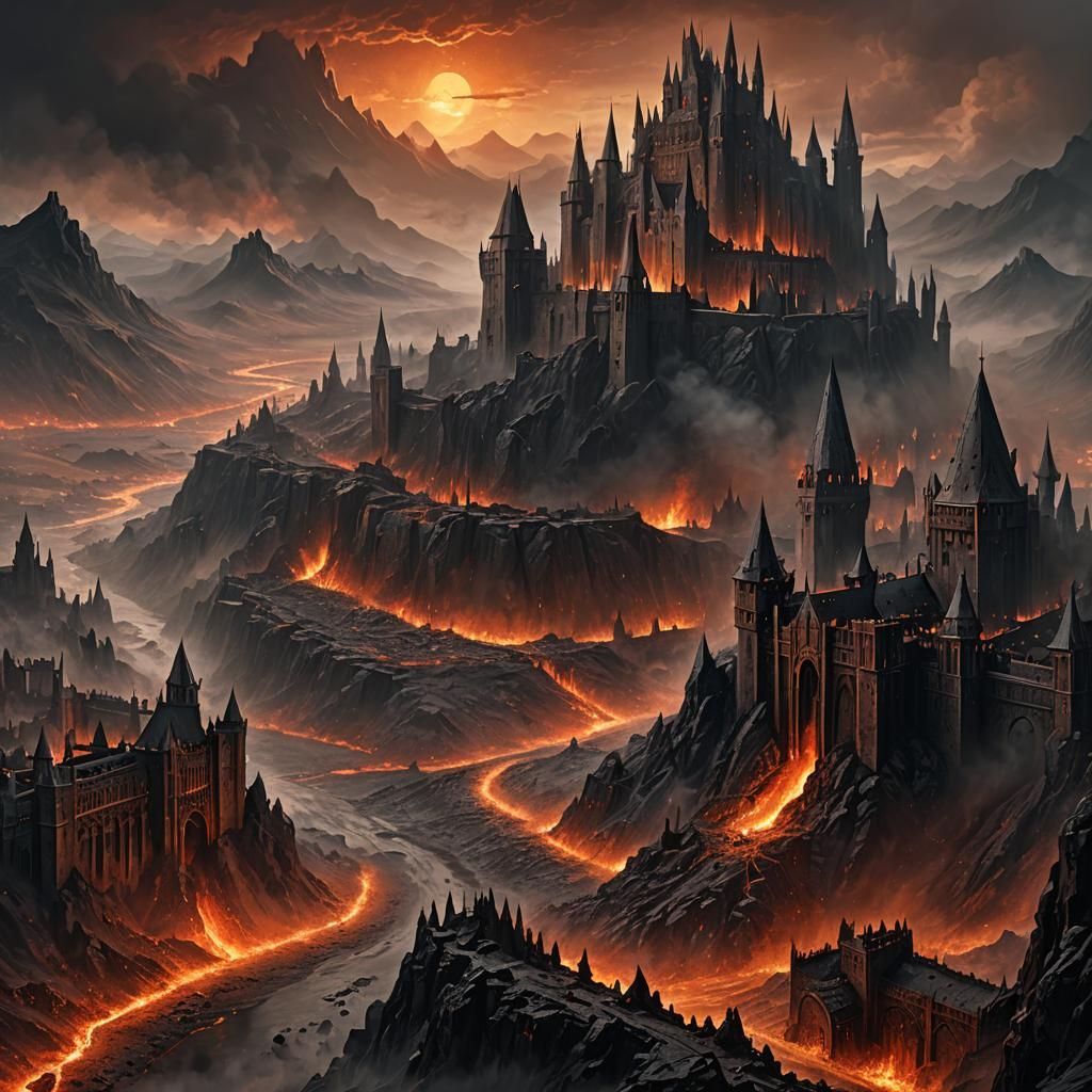 Hyperreal Mordor Castle in Dark Fantasy Style
