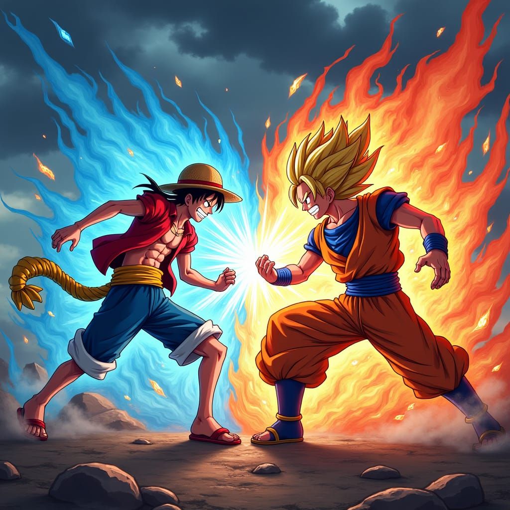 Epic Battle: Luffy vs. Goku in Anime Style