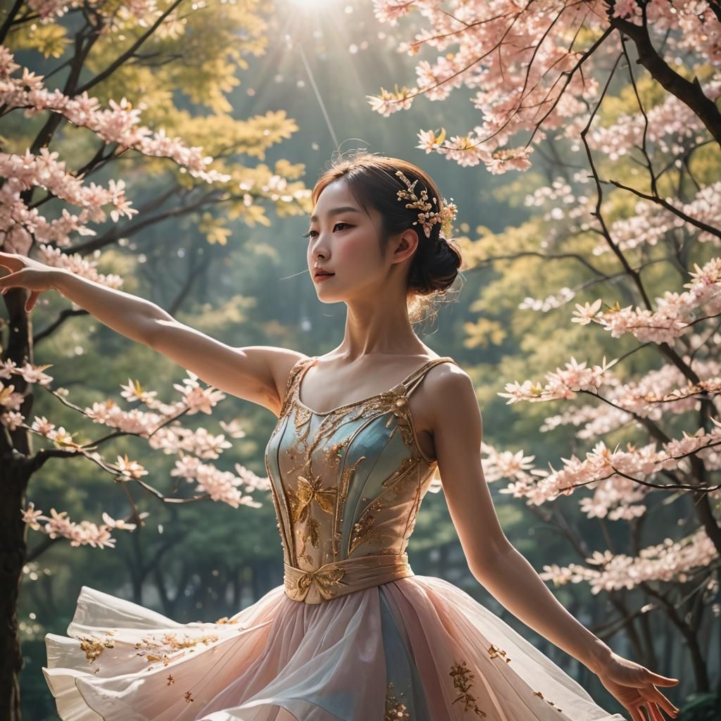 Japanese Ballerina Dancing in Radiant Sunlight