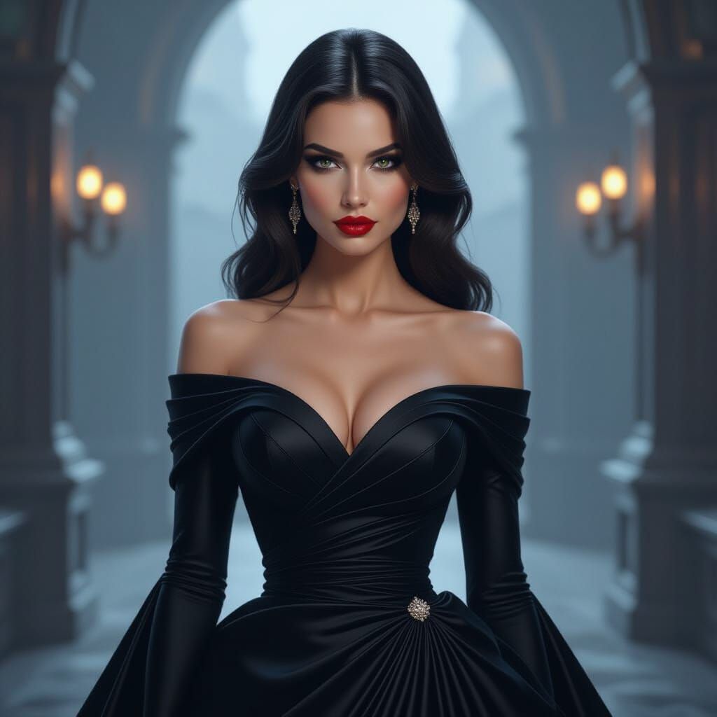 Elegant Woman in Dark Atmosphere, Photorealistic Style