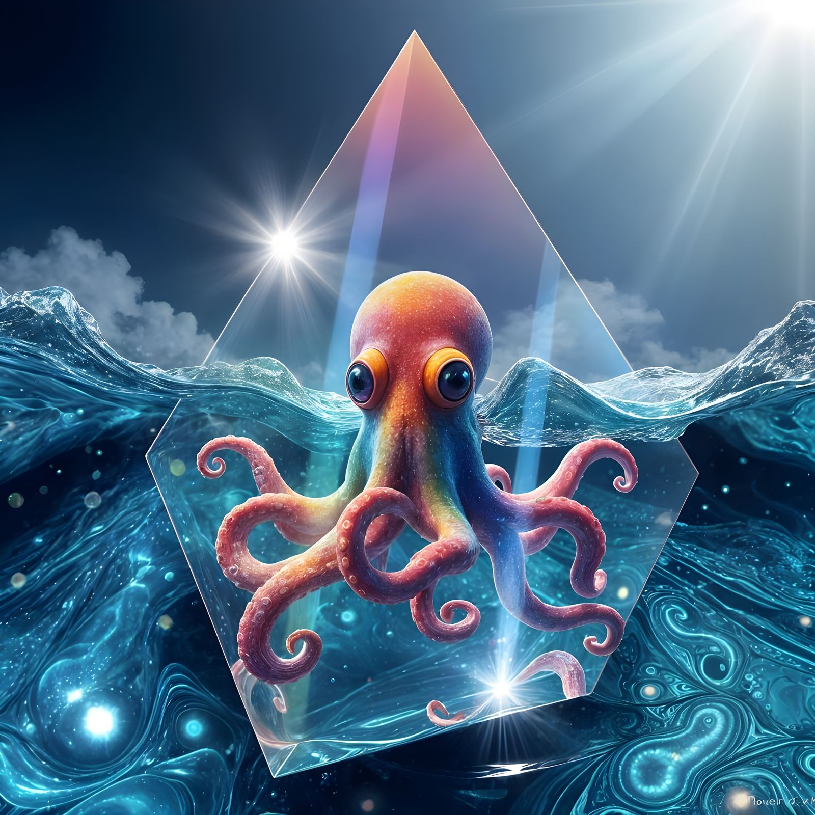 Rainbow Octopus in Prism: Dreamy 3D Ocean