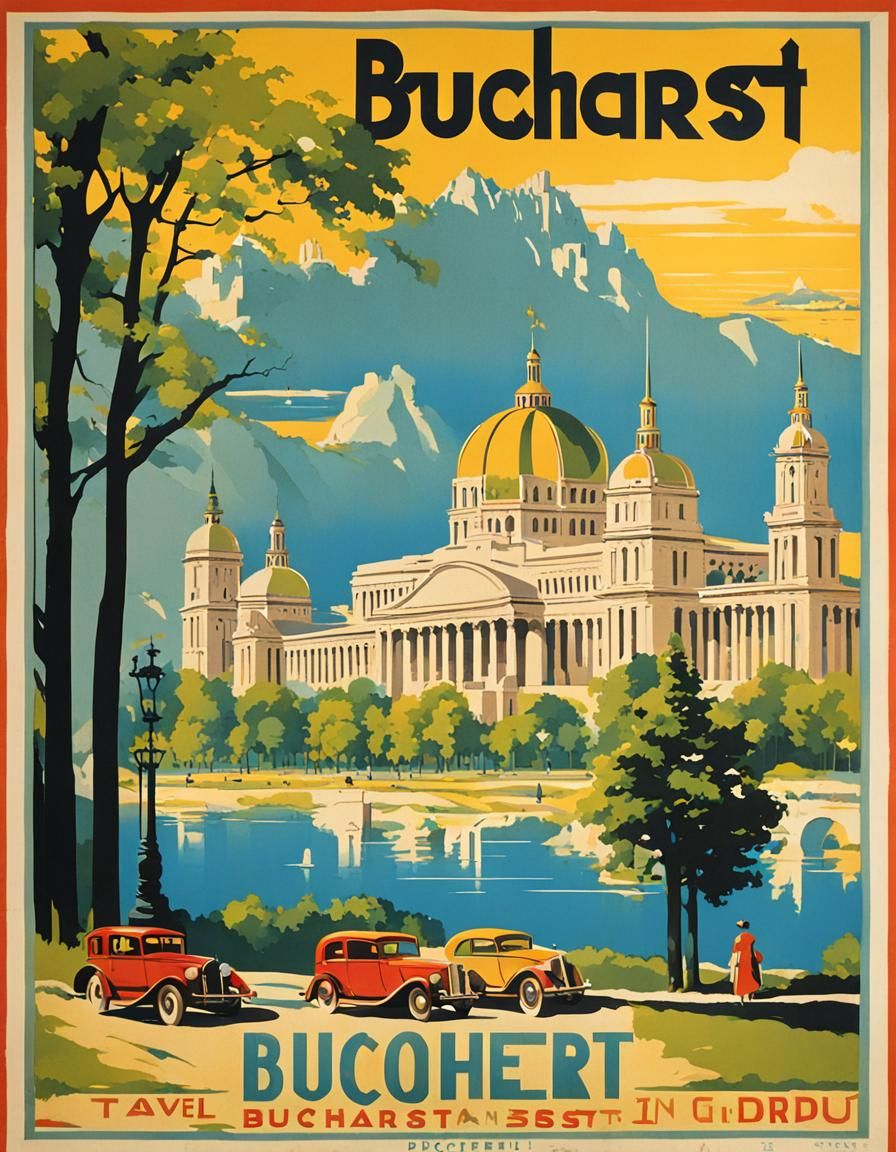 Vintage Travel Poster of Bucharest in Bright Colors