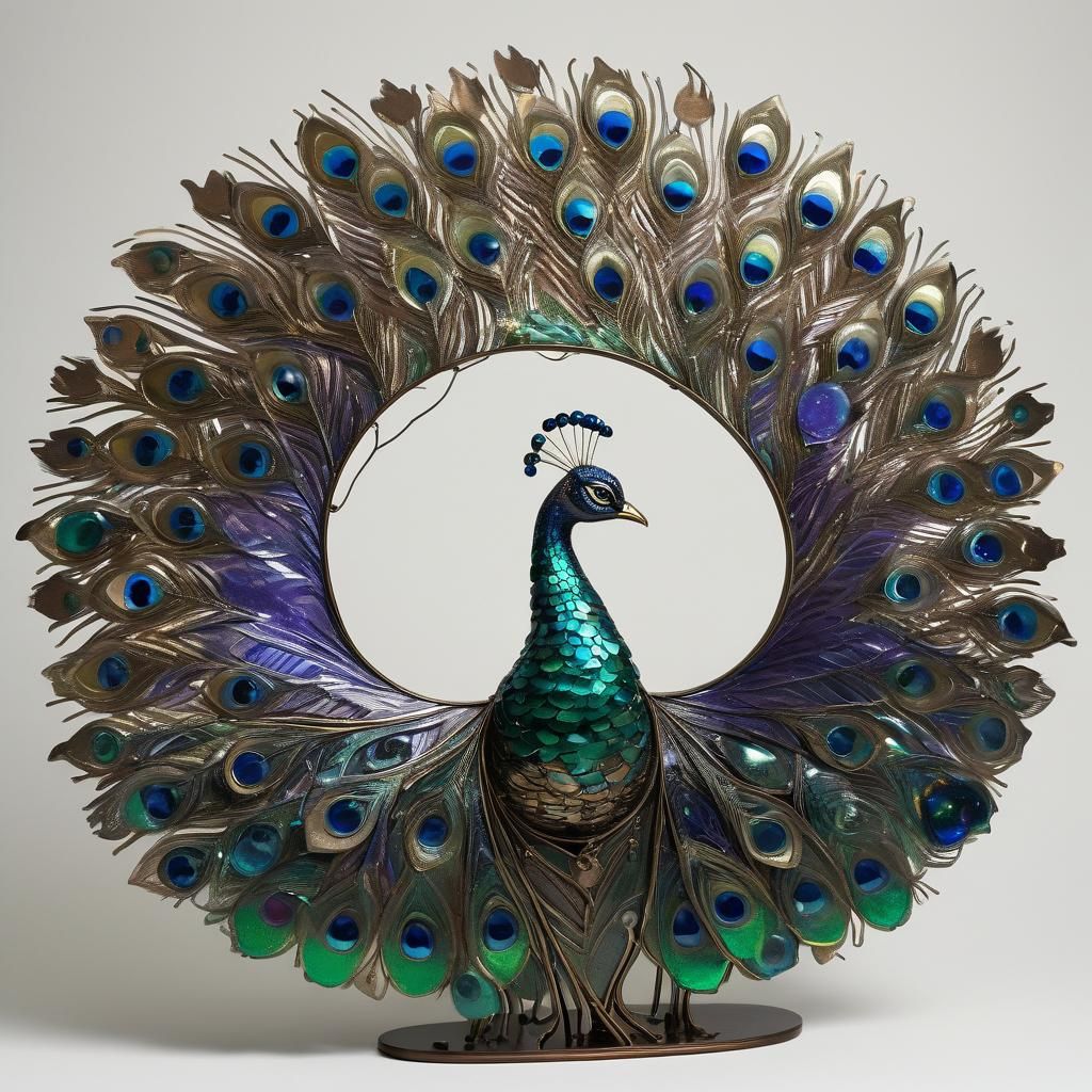 Art Nouveau Peacock Lamp with Iridescent Glass