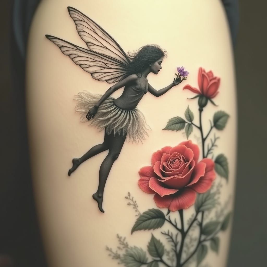 Ethereal Angelic Fairy Flies Over Blooming Flowers in Realis...