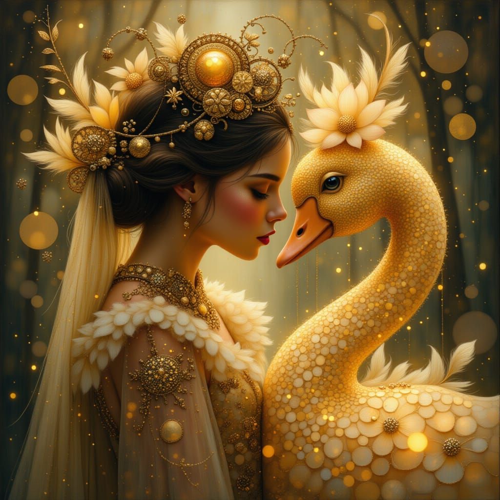 Steampunk Woman With Golden Goose in Cinematic Fantasy Art