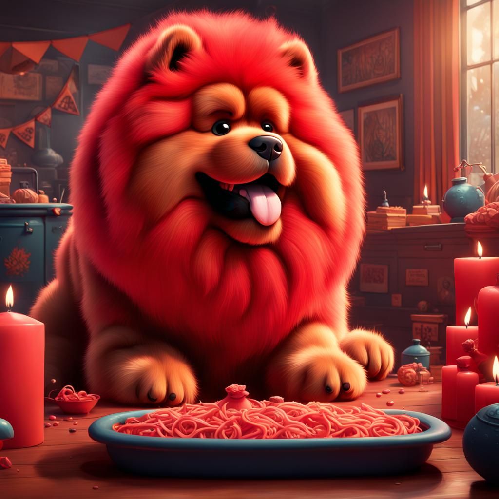 Red Chow Chow in Pixar Birthday Movie Poster