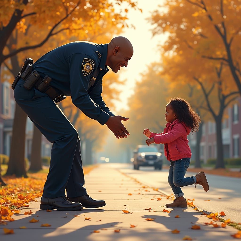 Joyful Detroit Officer Plays Hopscotch with Girl
