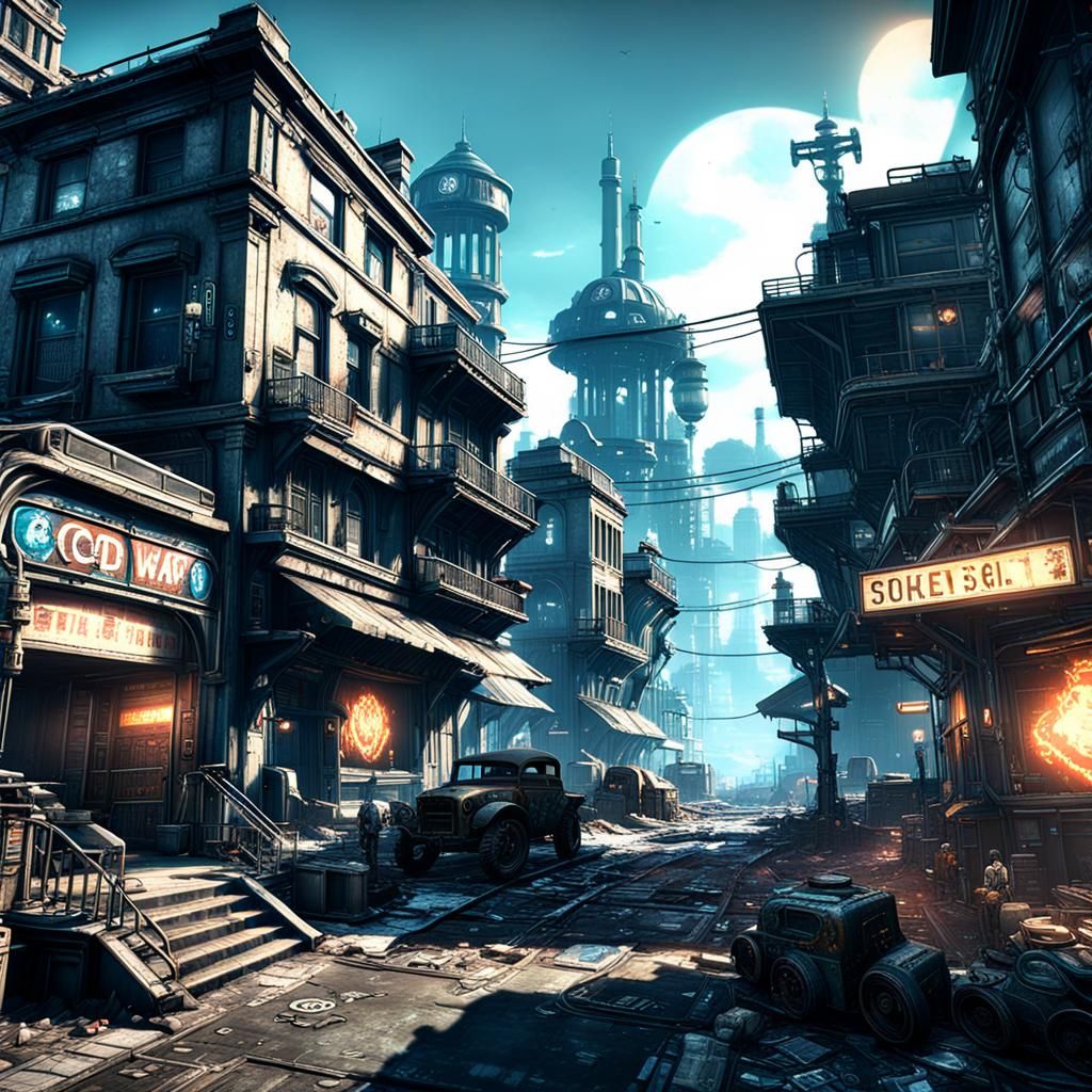 Detailed Steampunk Cityscape in Dieselpunk Style