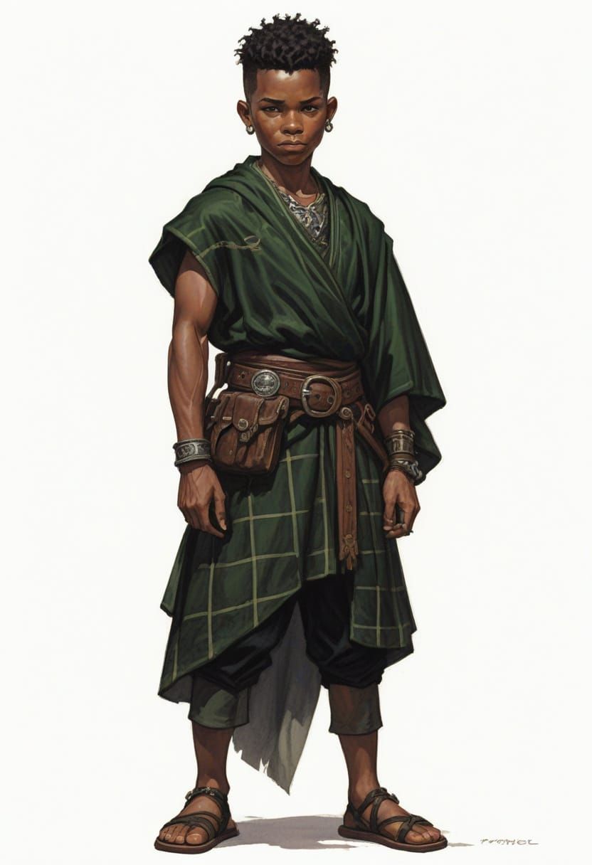 Heroic Fantasy Boy in Scottish Attire Illustration