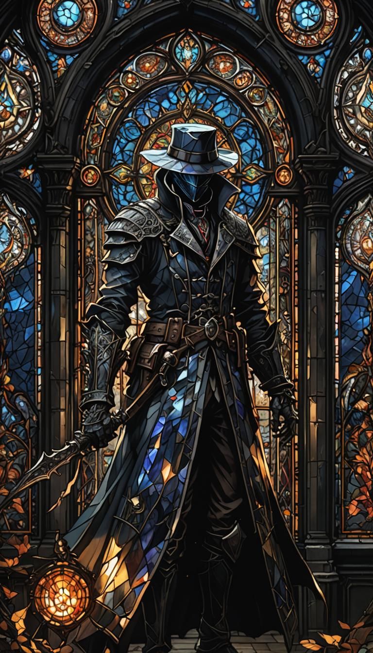 Glimmering Cubist Stained Glass Artwork in Bloodborne Style