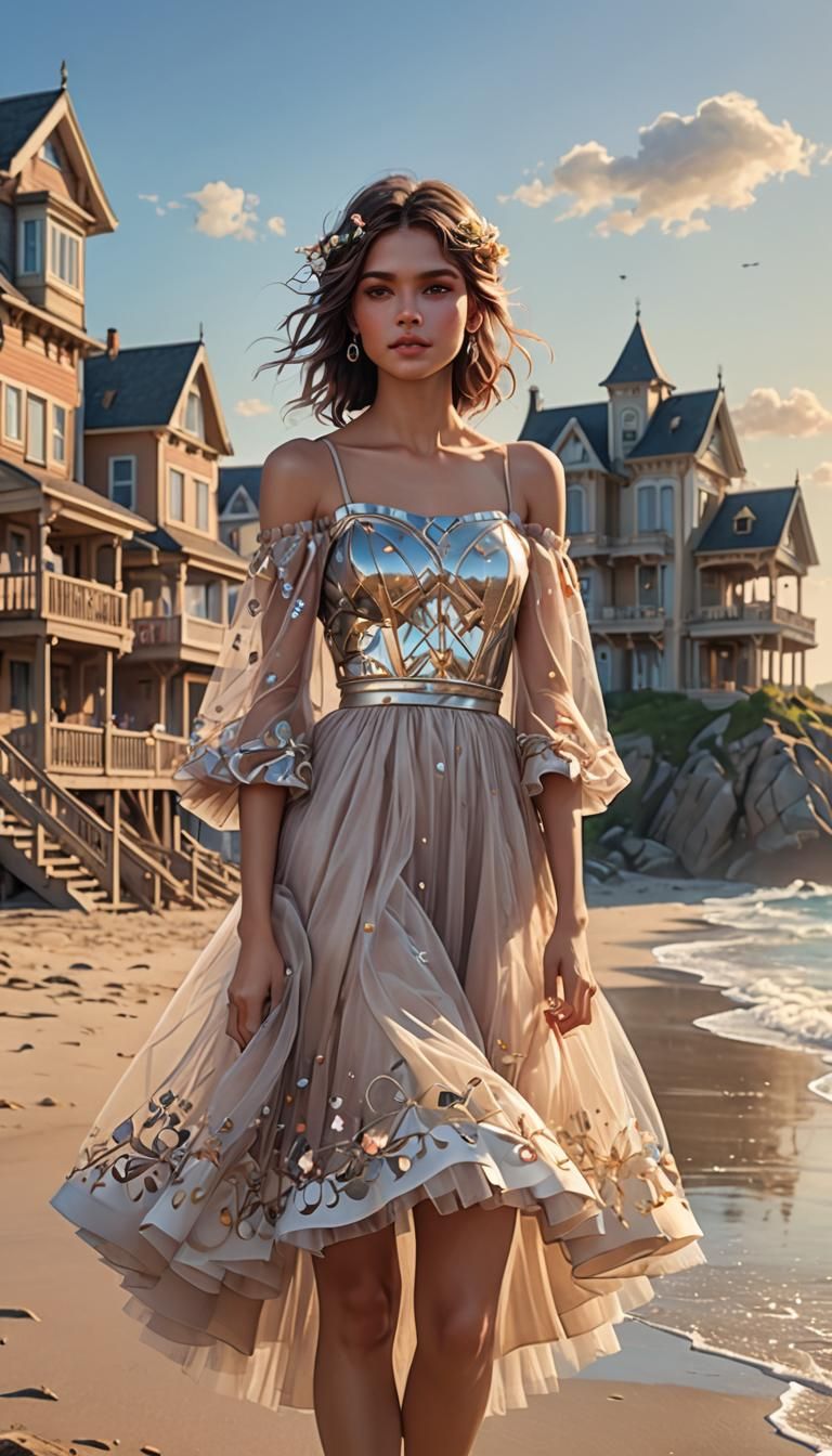 Woman in Tulle Outfit: Hyperdetailed Digital Portrait