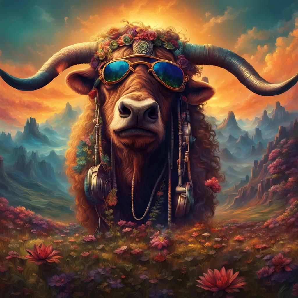 Hippie Minotaur Plays Music: Digital Matte Painting