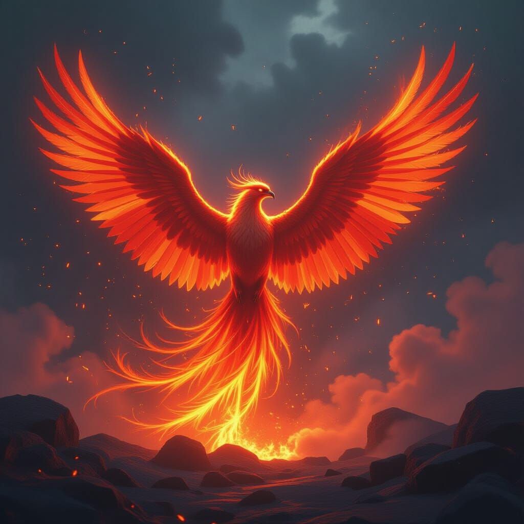 Phoenix Rising from a Cosmic Inferno as Digital Art