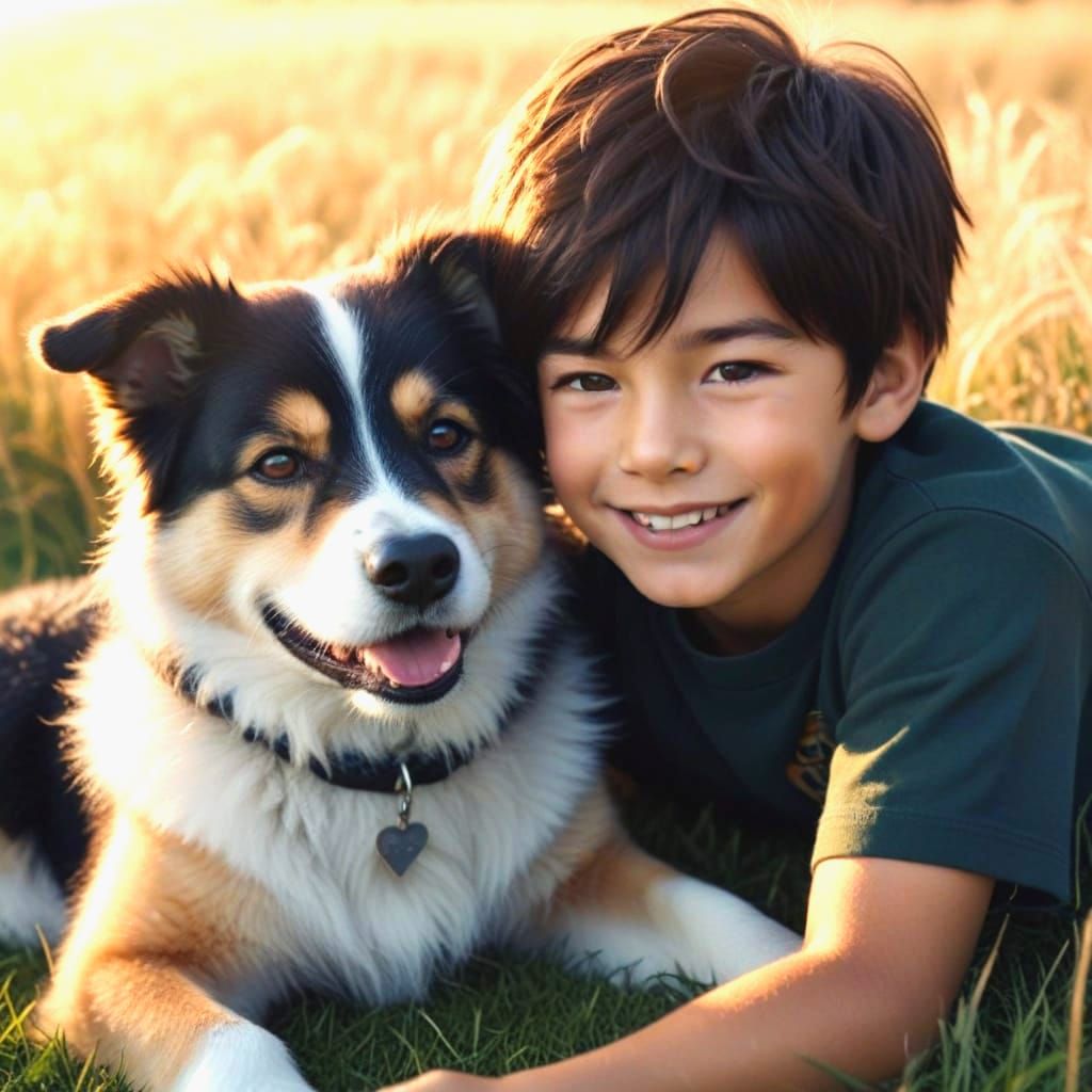 Boy and Dog: Photorealistic Summer Joy