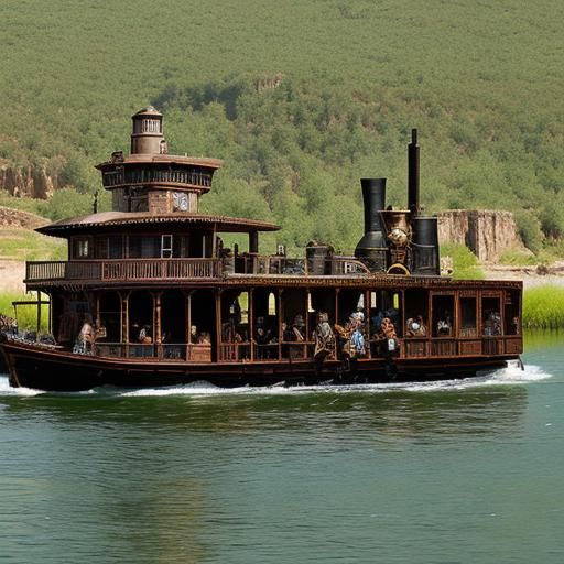 Steampunk Ferry Scene in the Old West