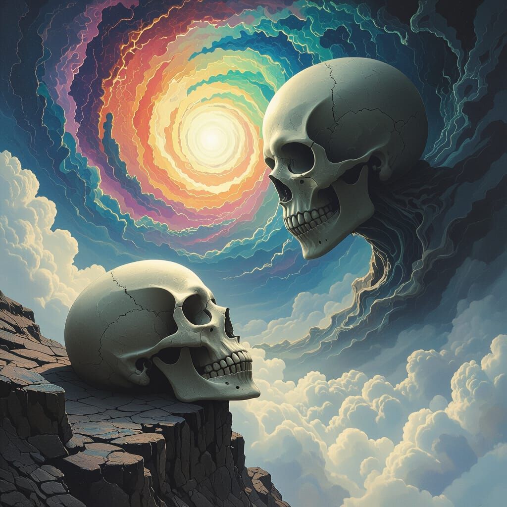 Skull in Dark Fantasy Realm, Surreal Digital Painting