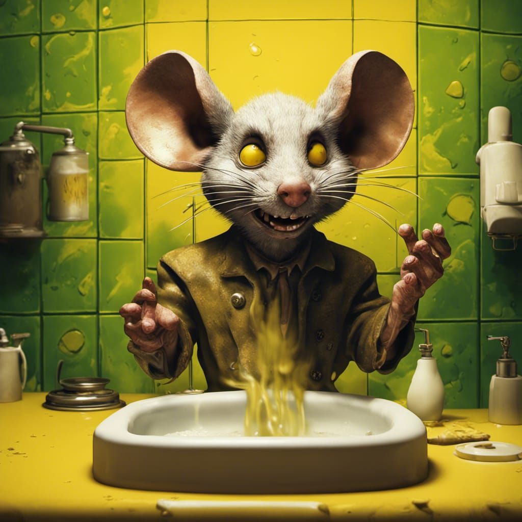 Winking Evil Mouse in Kitchen, Dark Fantasy Art