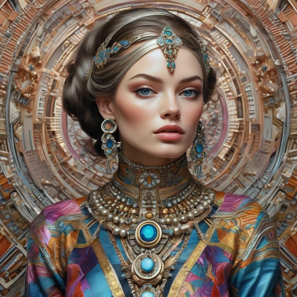 Hyperrealistic Portrait of Woman with Futuristic Jewelry