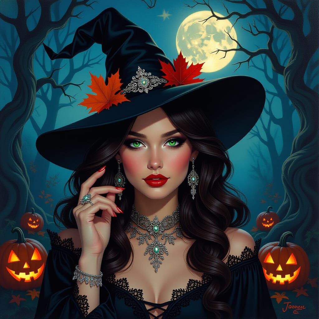 A vibrant impasto oil painting depicts a captivating young w...