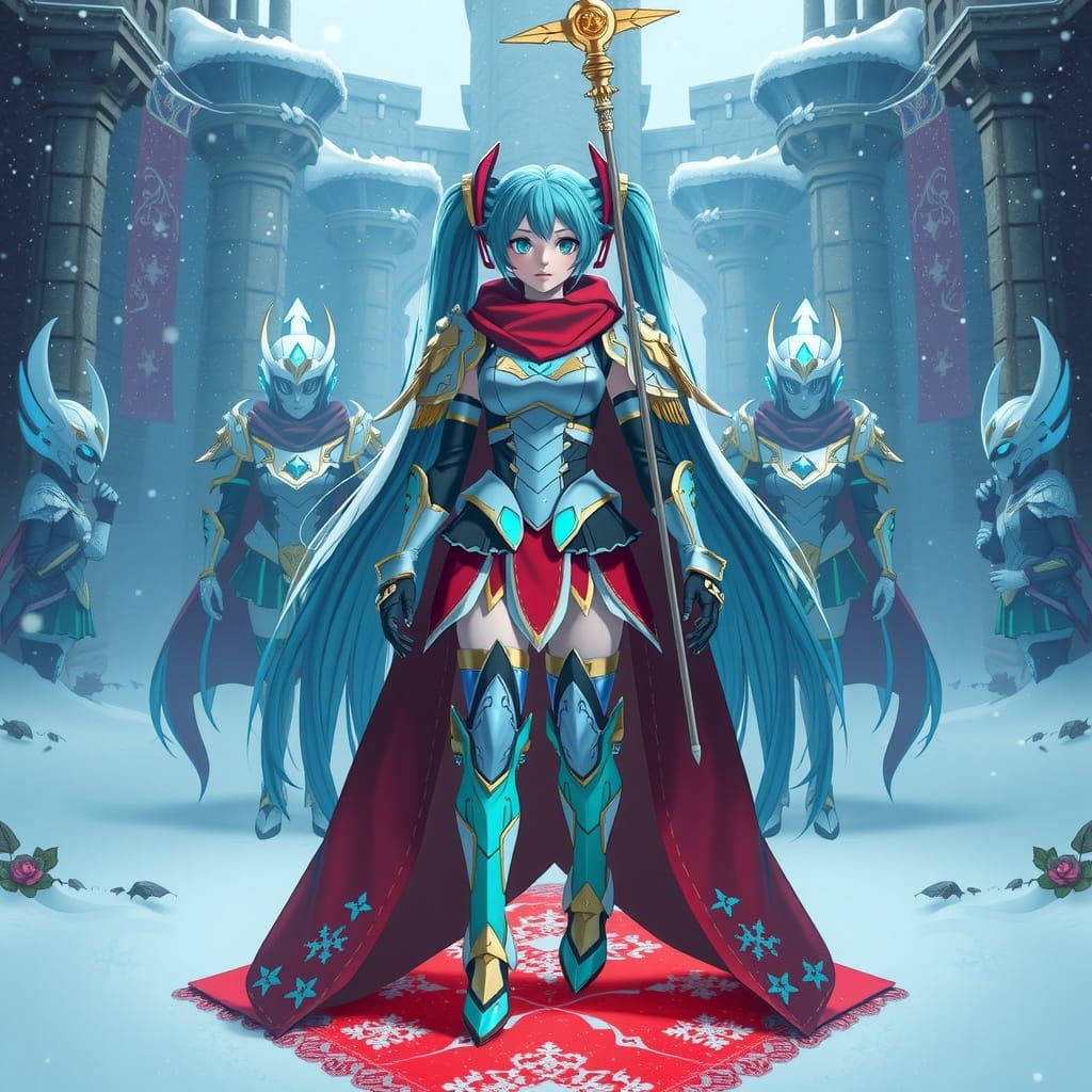 Vocaloid Warrior Miku Stands Guard in Futuristic Winter Fort...