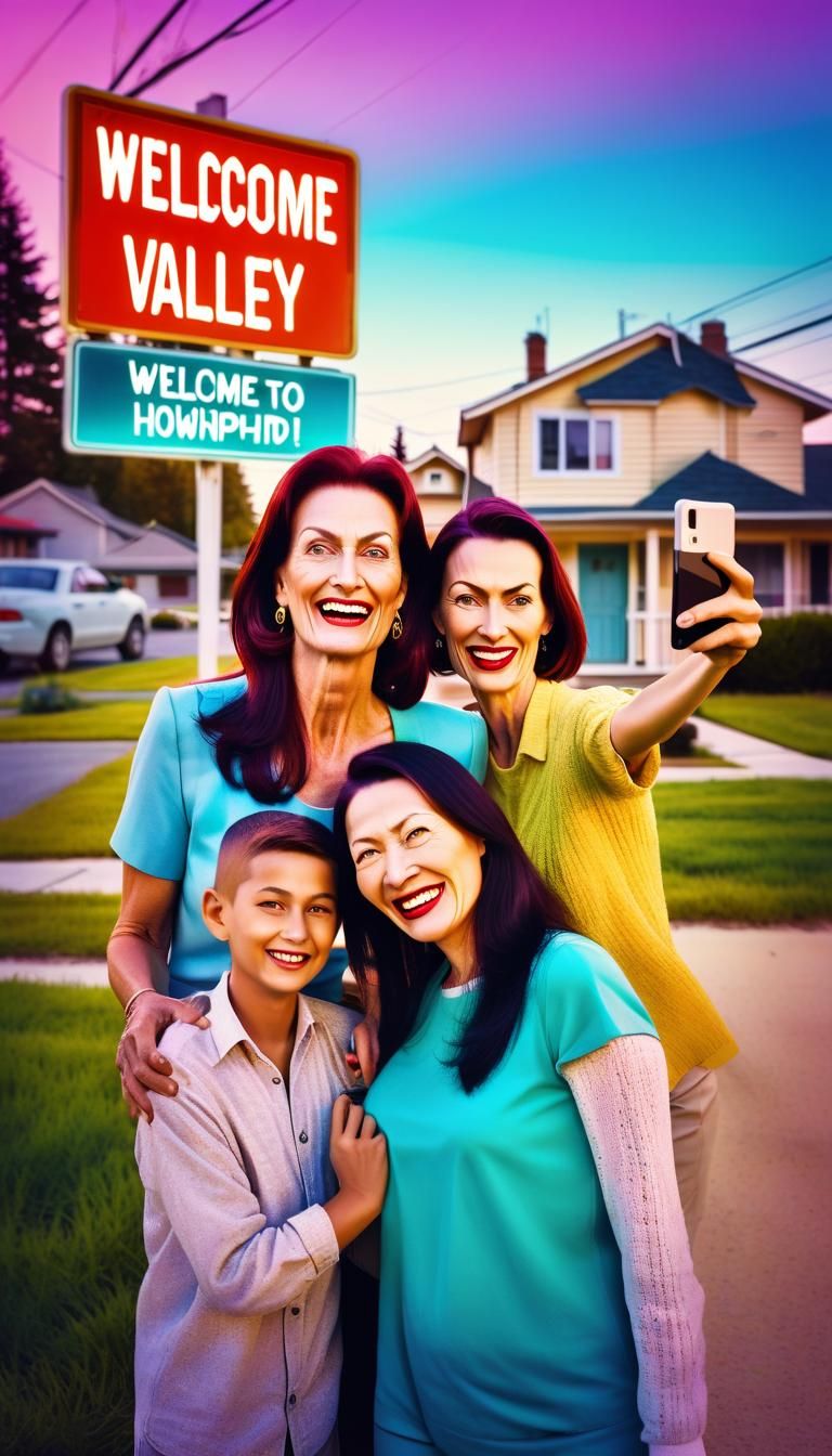 Surreal Family Selfie in Uncanny Valley Township
