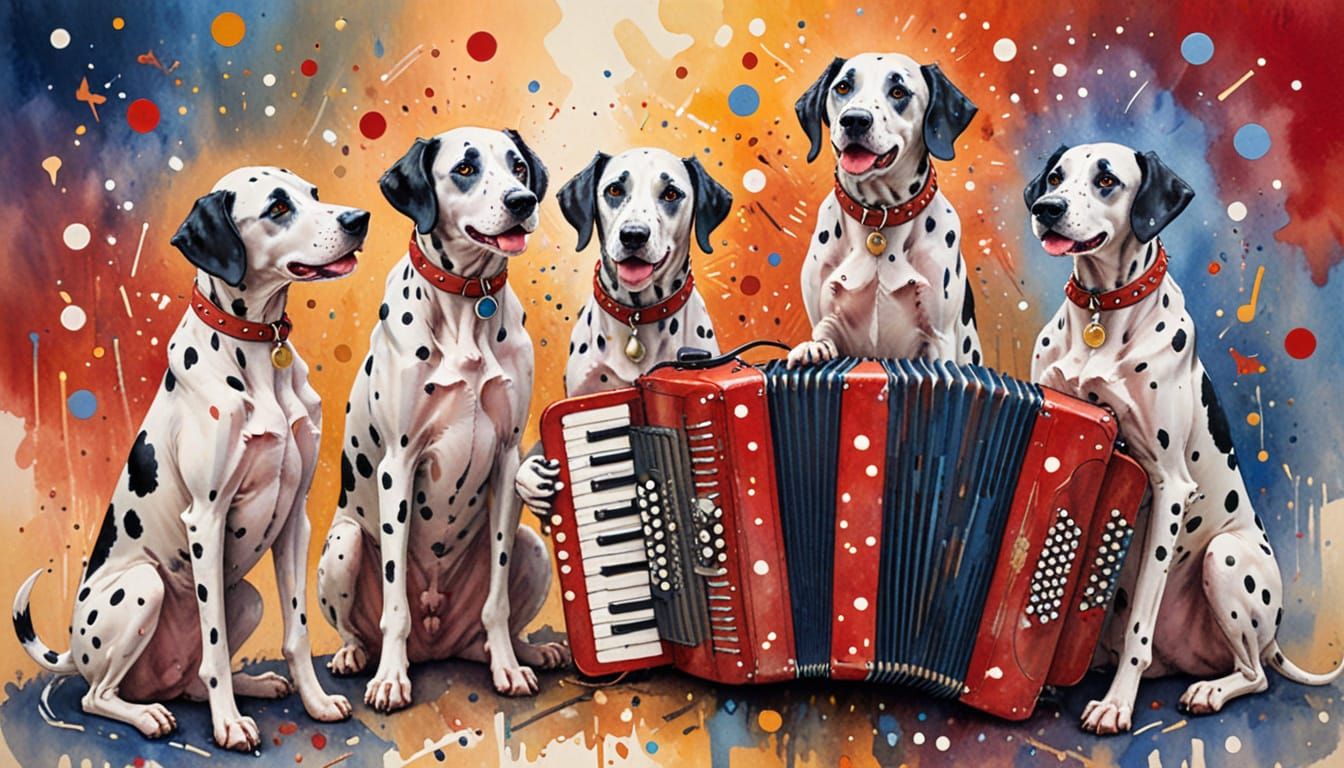 Polka Dot Dalmatians Serenade Accordion Player in Watercolor