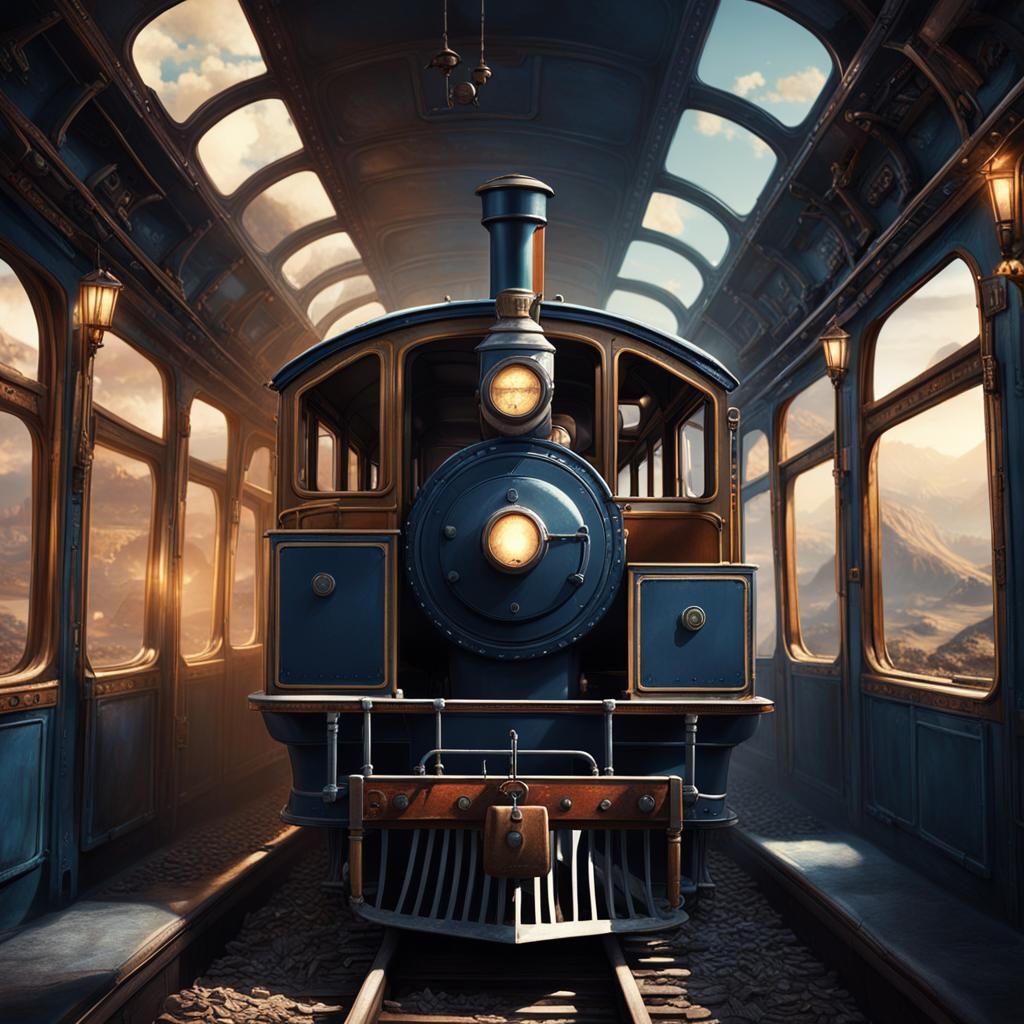 Handsome Boy on Old Train: Detailed Matte Painting