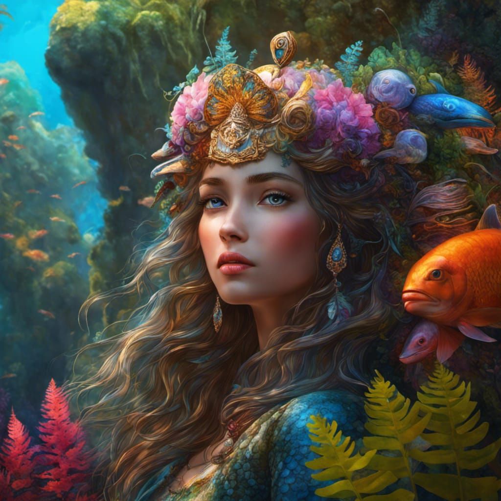 Beautiful Mermaid Portrait Under the Sea