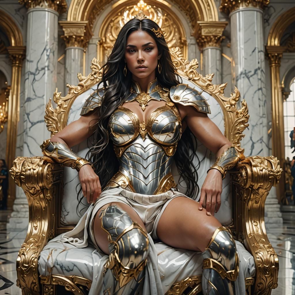 Goddess in Opulent Sci-Fi Marble Palace