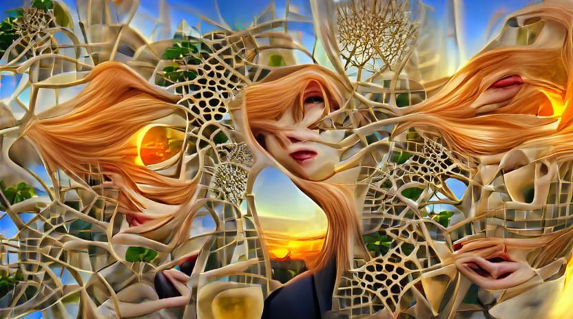 Surreal Woman in Glass Forest, Oil on Ceramic