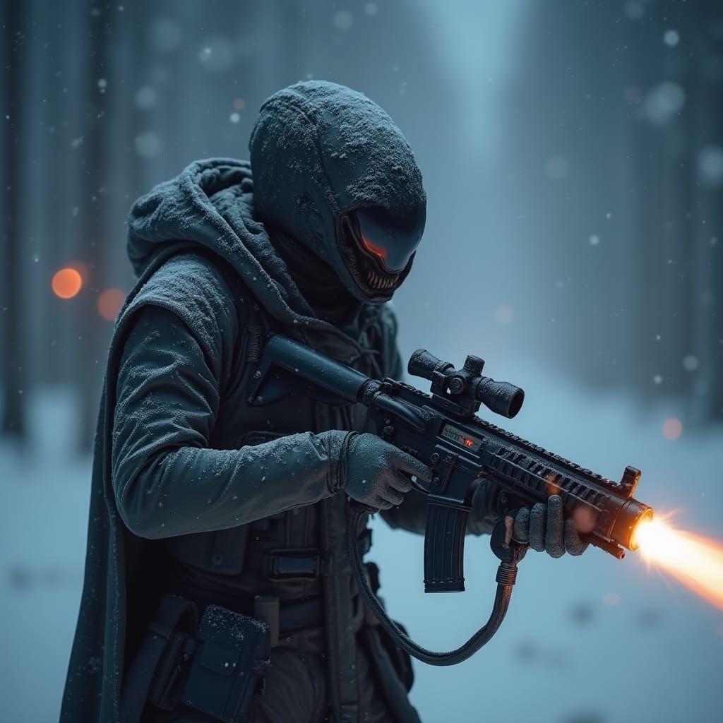 Alien Soldier Monster in Snowstorm