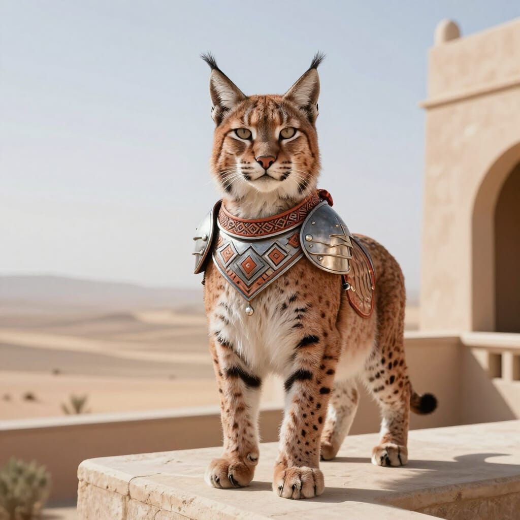 Warrior Lynx in Spanish Revival Armor on Desert Balcony