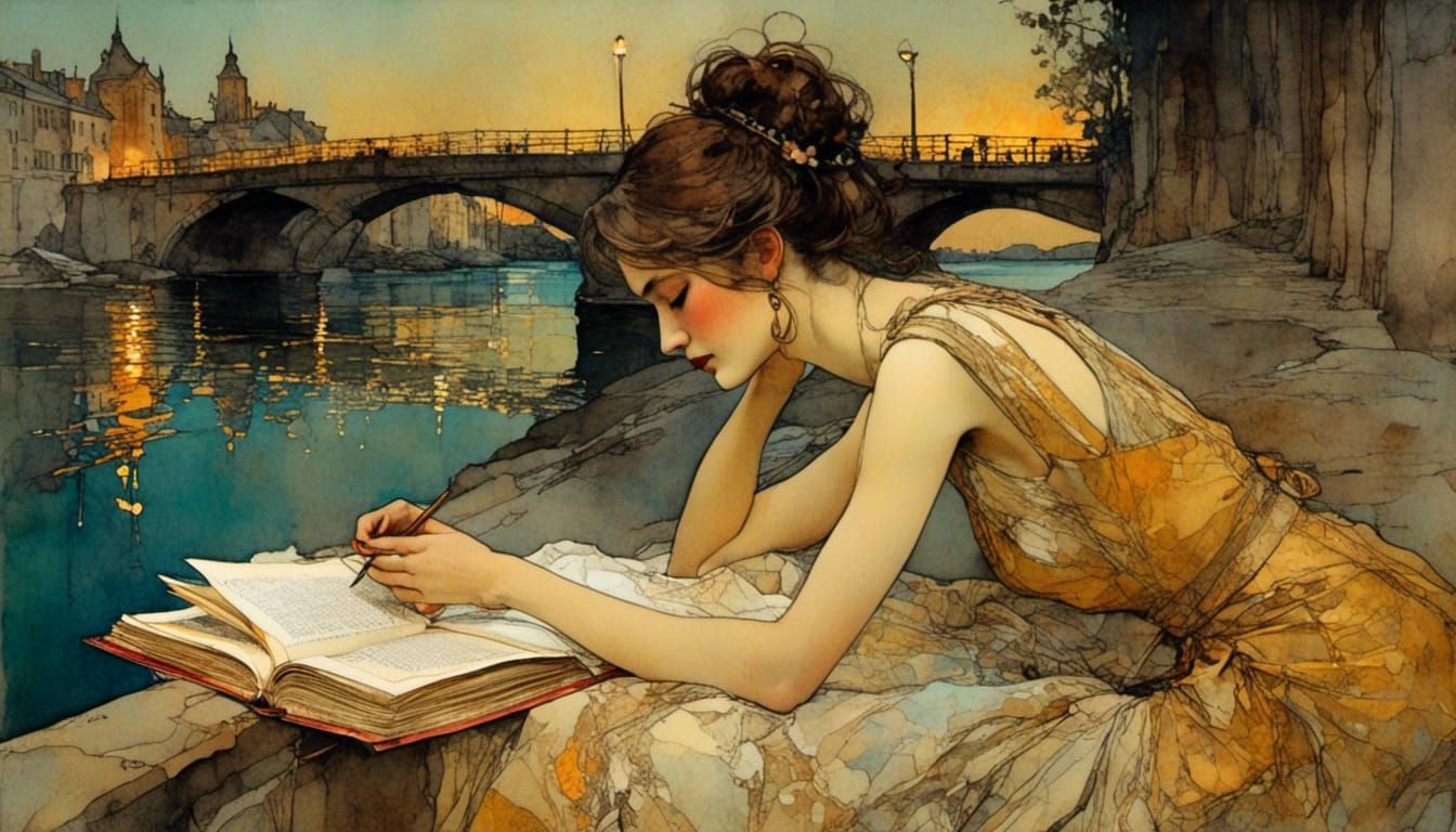 Woman Reading by Candlelight in Vermeer Style