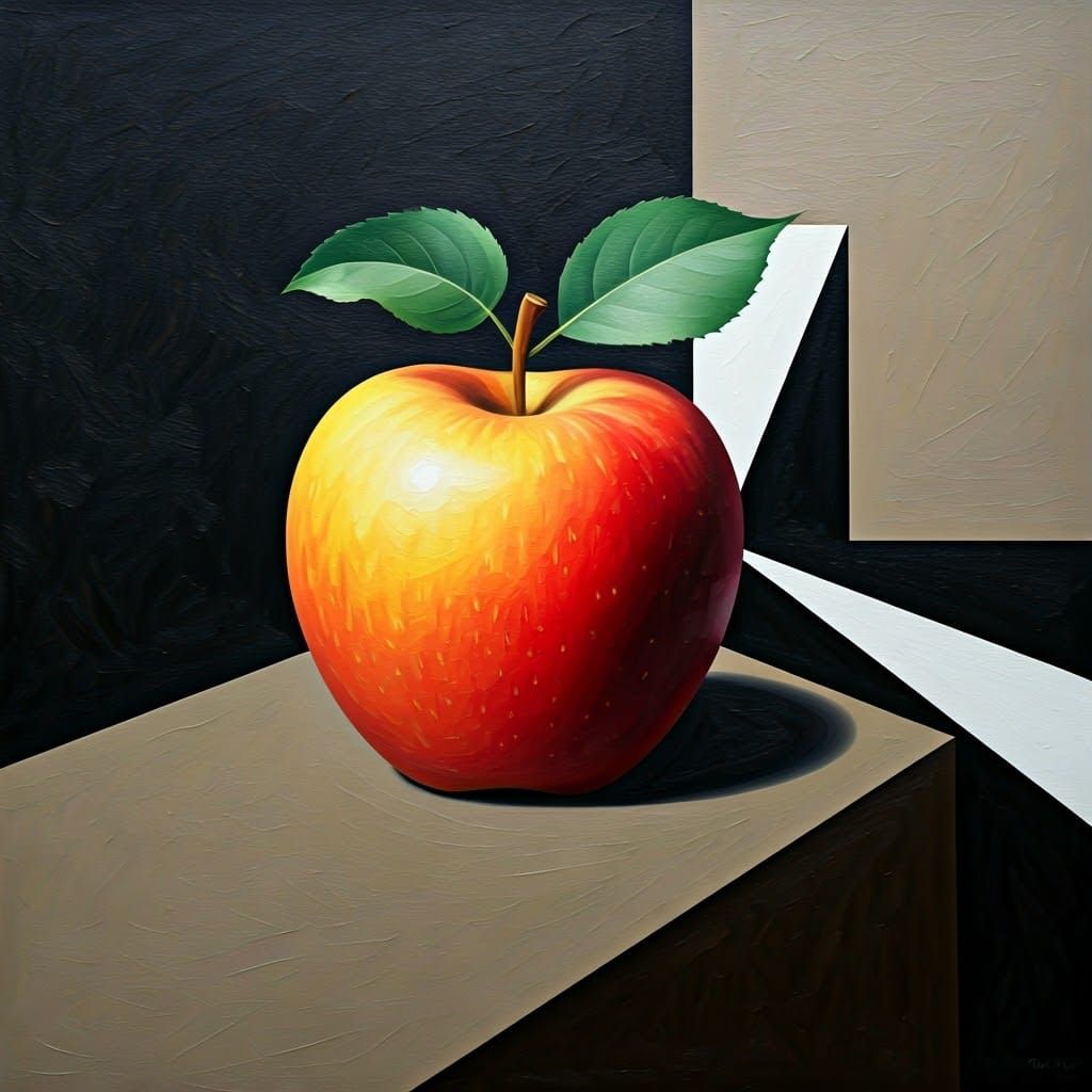 Cubist Apple in Surreal Minimalist Painting Style